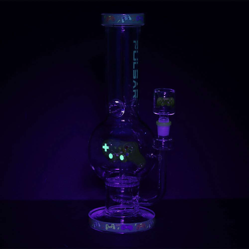 Pulsar Game Time Bubble Base Glass Water Pipe Glow in the dark