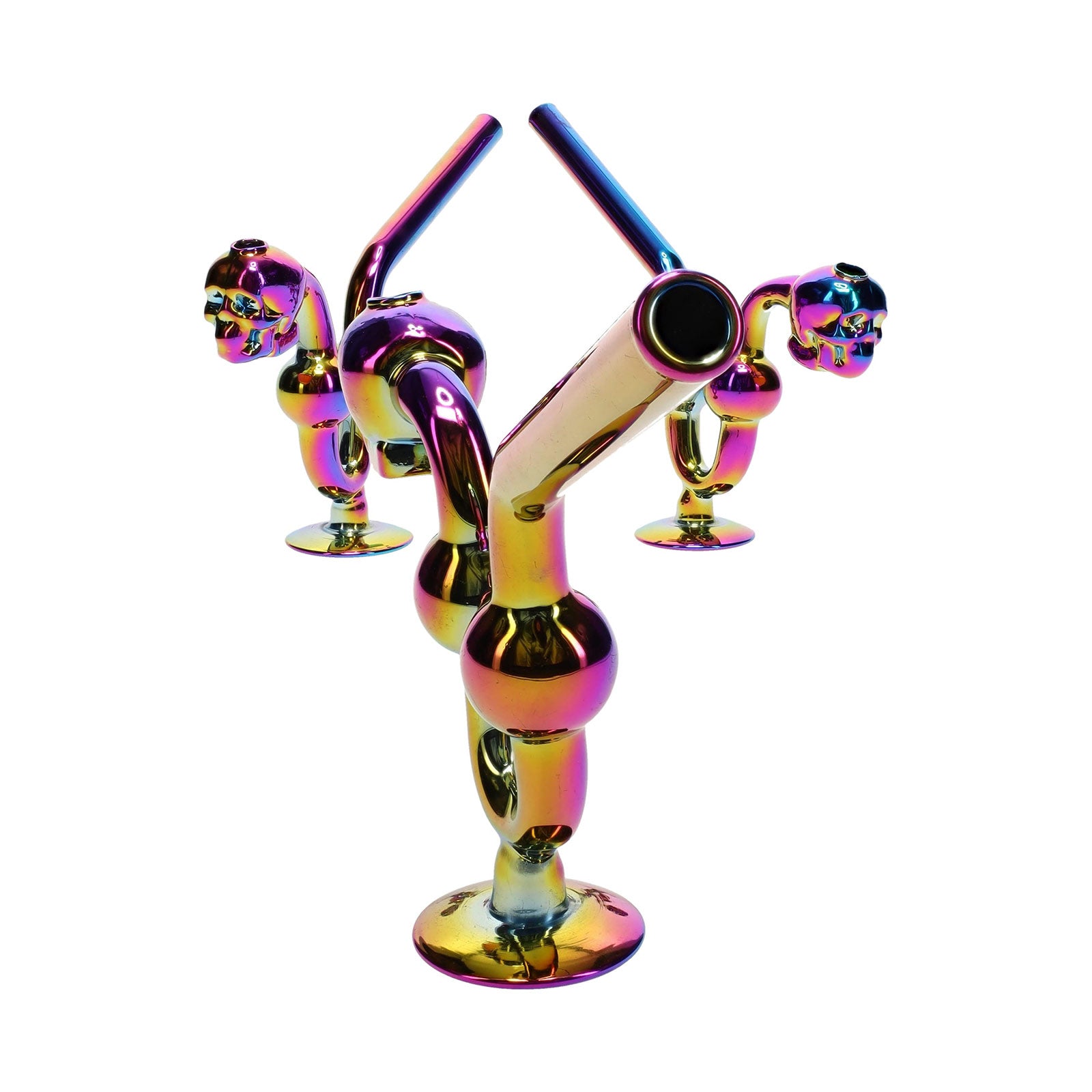 Rainbow Metallic Glass Skull Oil Burner Pipe - inhalco