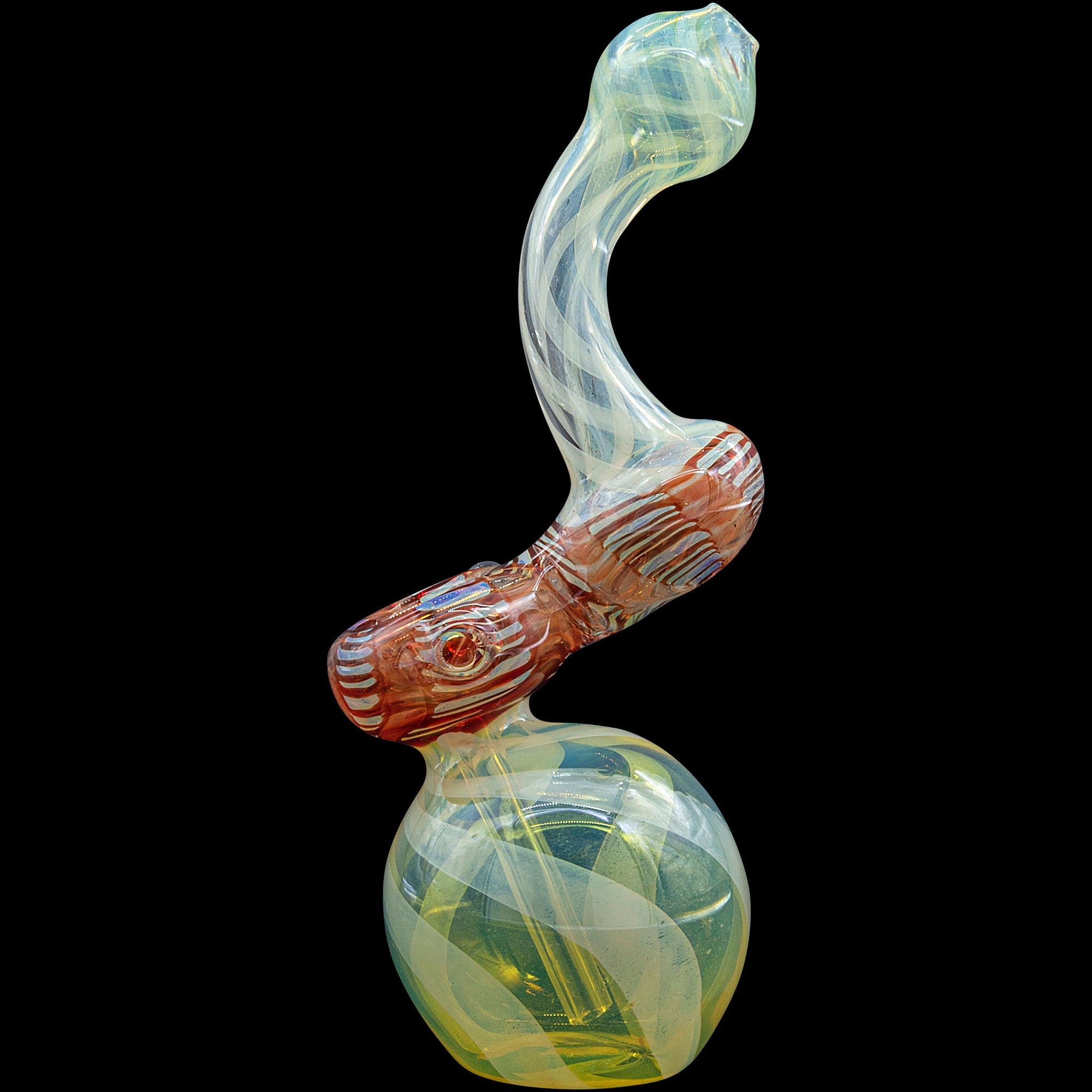 Left side of Ruby Red Rake Bubb Fumed Sherlock Bubbler