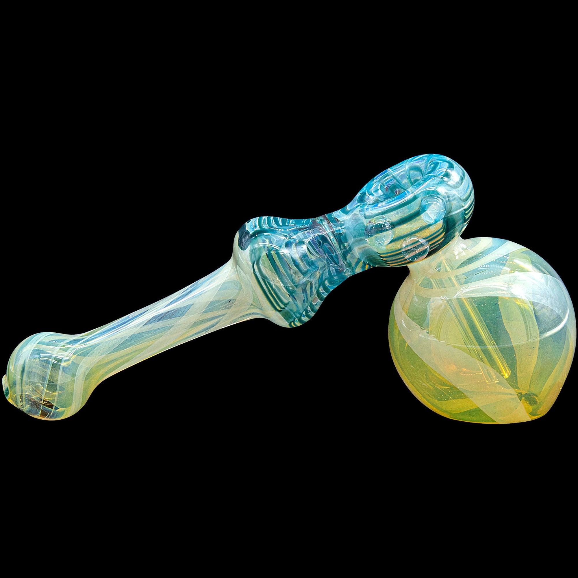 Right side view of Raked Hammer Fumed Hammer Bubbler in Ocean Surf
