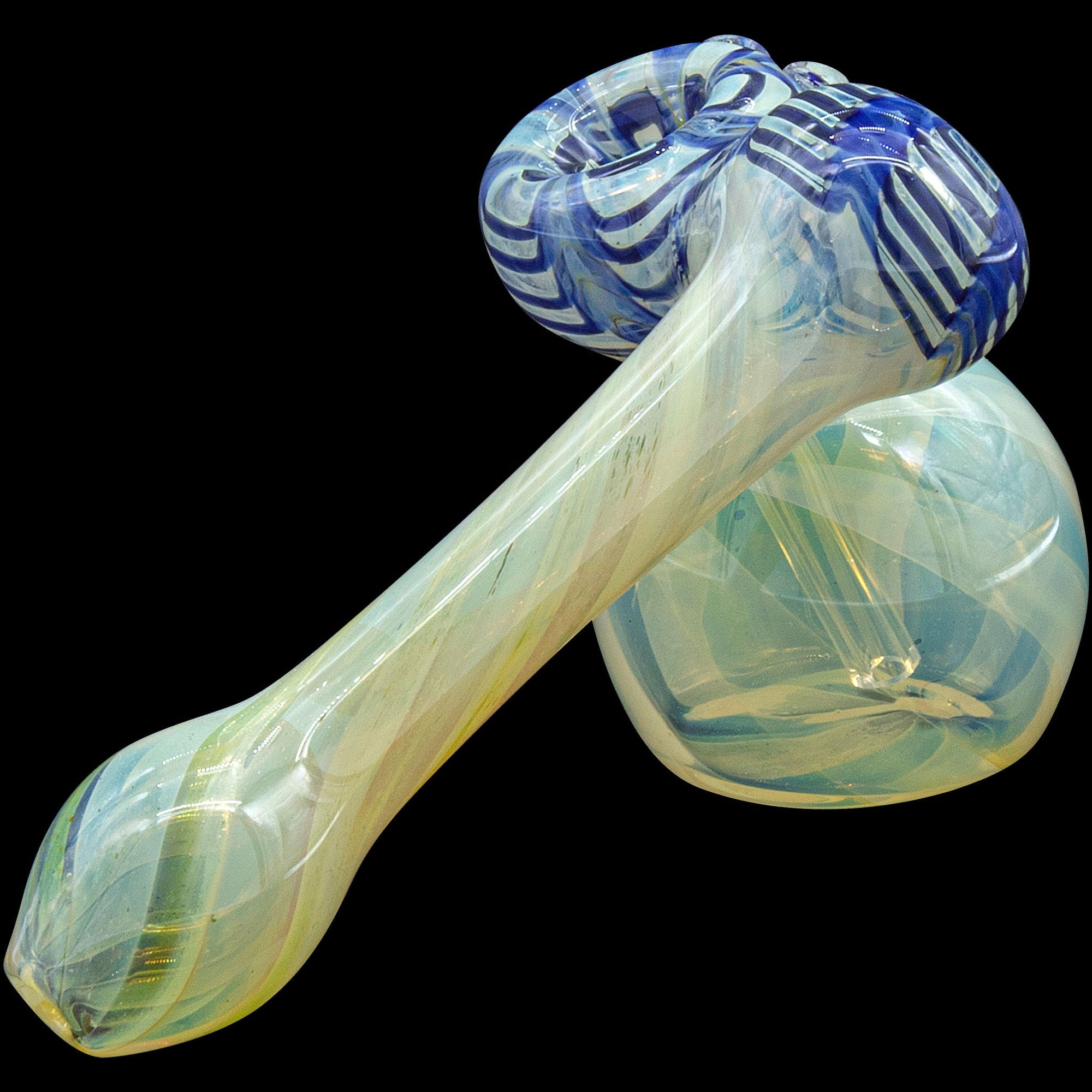Back view of Cobalt Blue Raked Sidecar Bubbler showing smooth glass craftsmanship