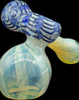 Close-up of Cobalt Blue Raked Sidecar Bubbler detailing hand-raked fumed glass and bowl design