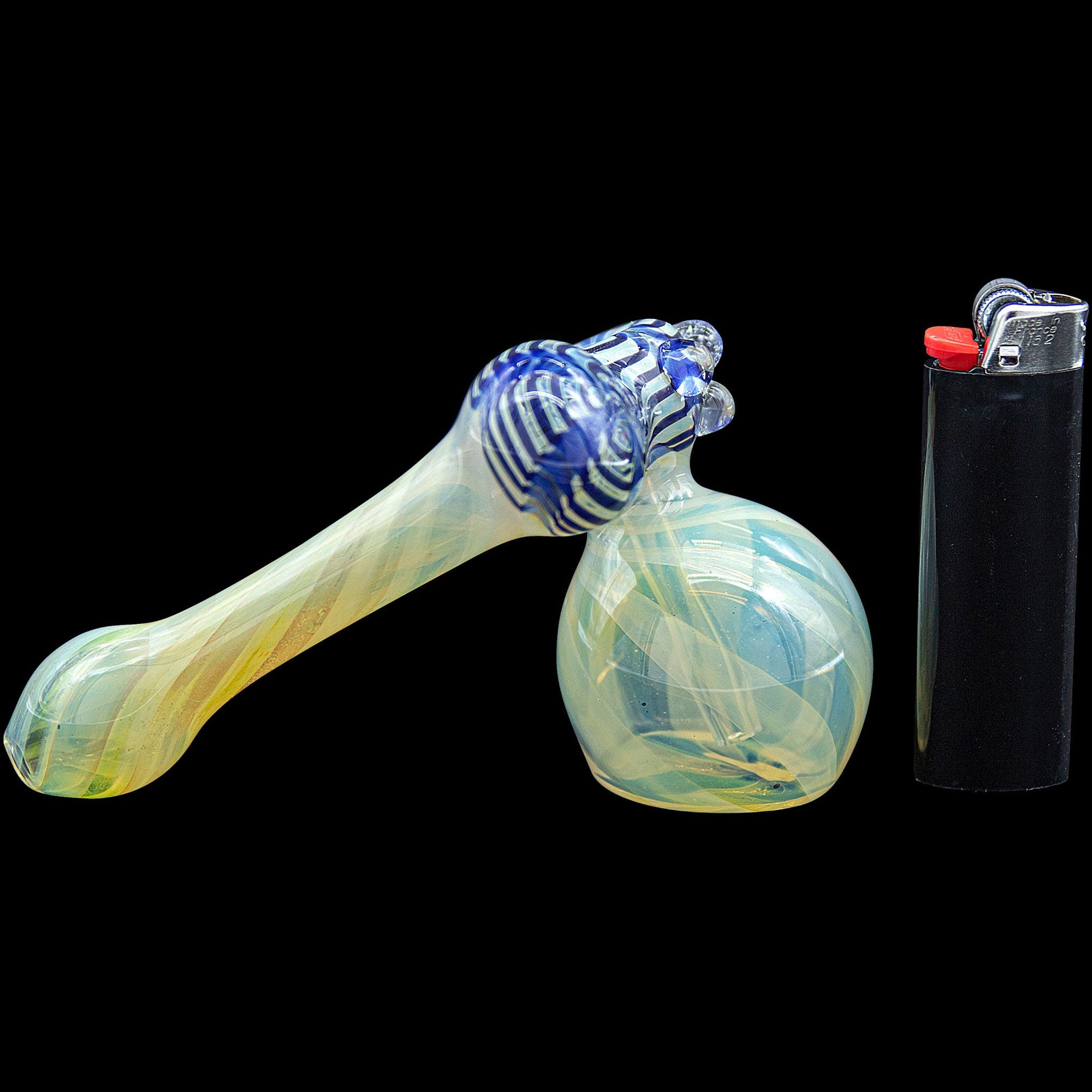 side view of Cobalt Blue Raked Sidecar Fumed Bubbler