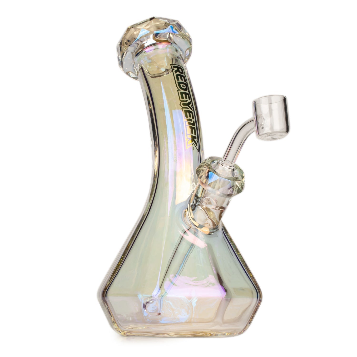 Red Eye Tek Carina Lean Back Beaker Dab Rig in rainbow iridescent design