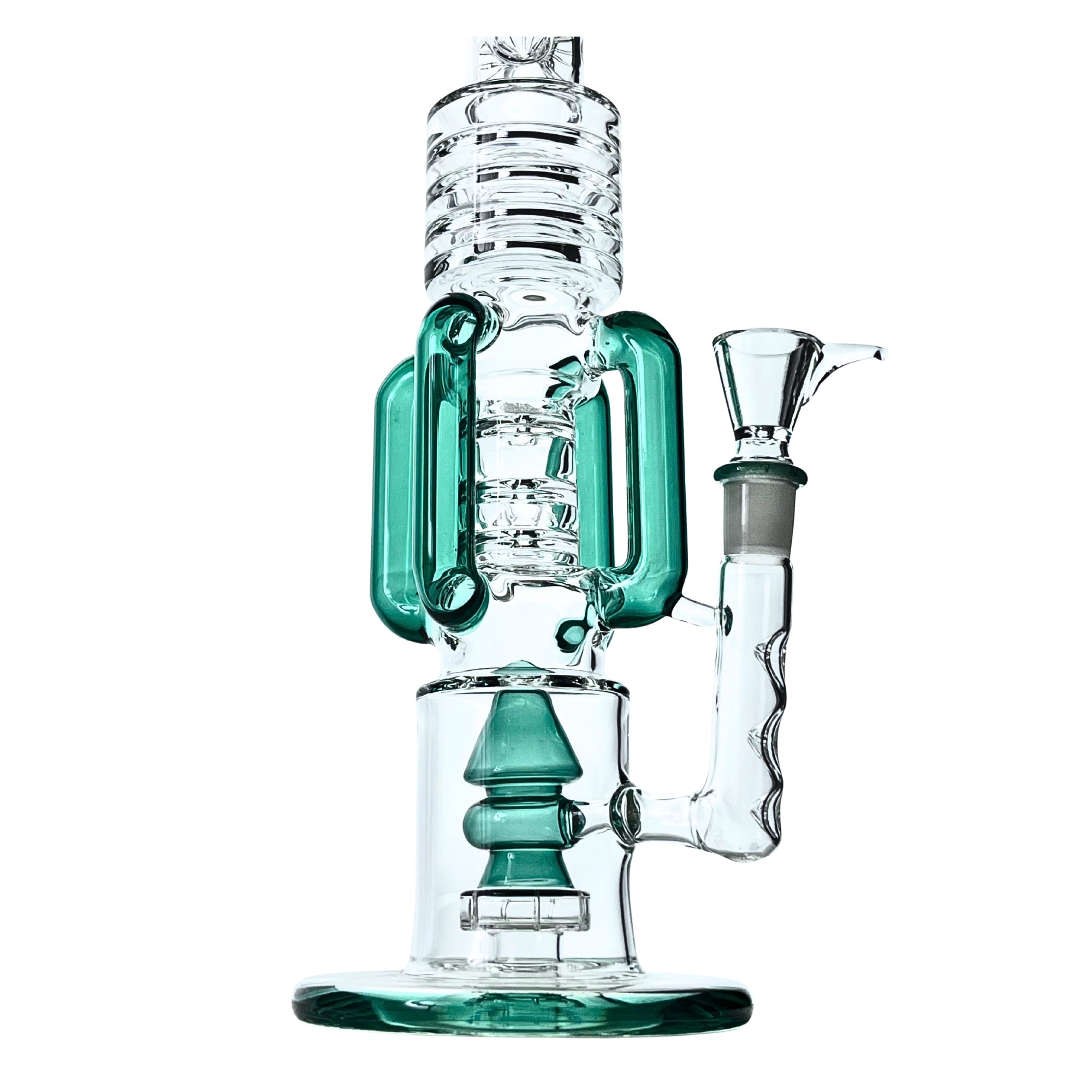 Close-up of the double percolator filtration system on the Rock Glacier Bong
