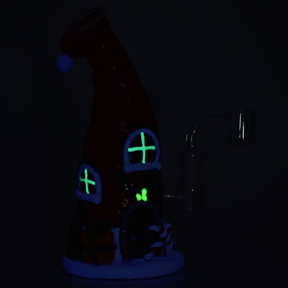 Santa Cap Elf House Resin Mini Dab Rig glowing in the dark