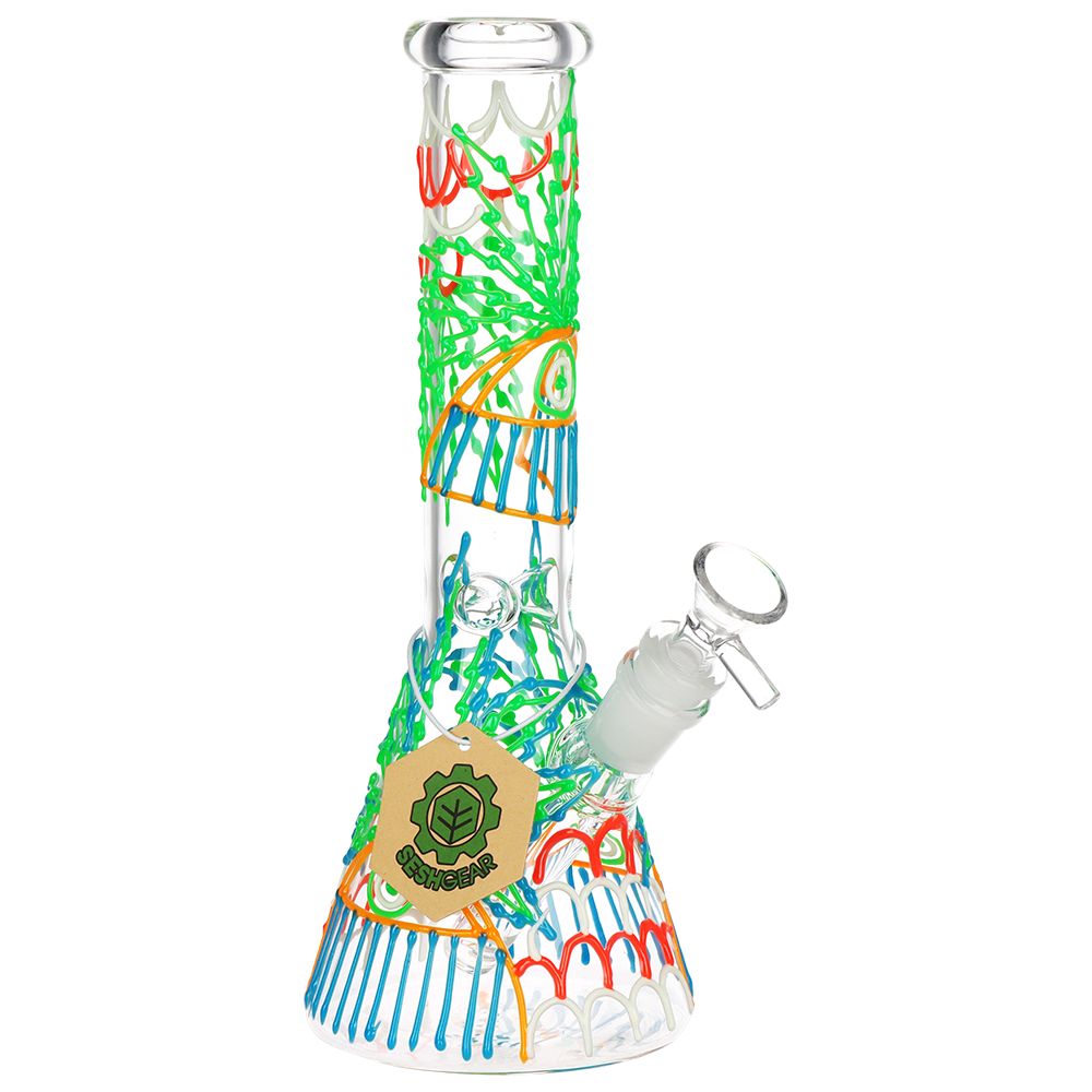 SeshGear 420 Drizzle Glow In The Dark Beaker Glass Water Pipe 10"