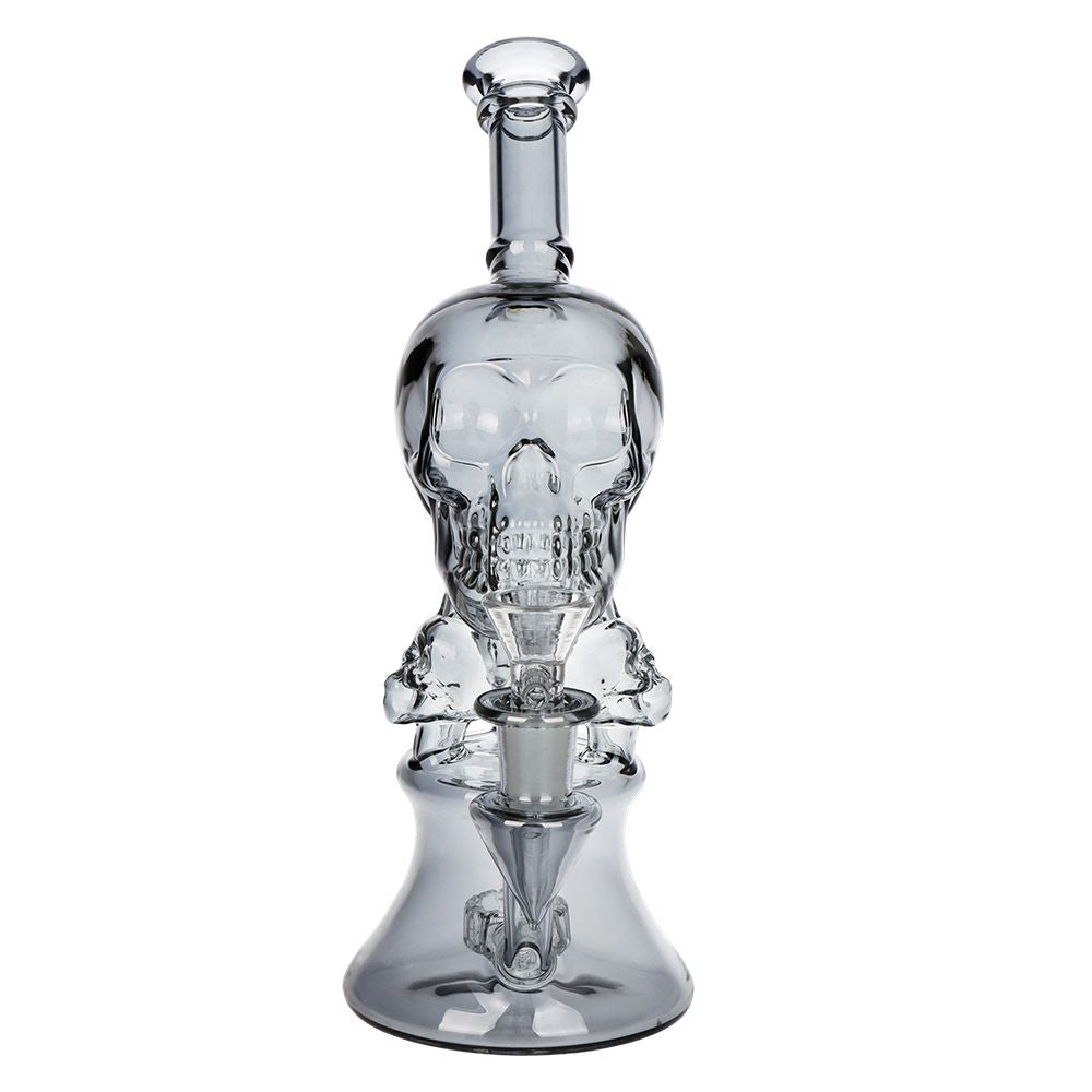SeshGear Stacked Skulls Electroplated Glass Water Pipe Front - INHALCO