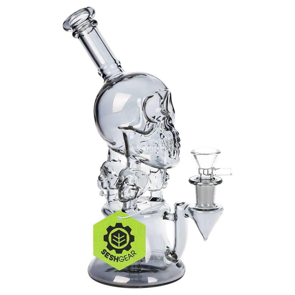 SeshGear Stacked Skulls Electroplated Glass Water Pipe - INHALCO