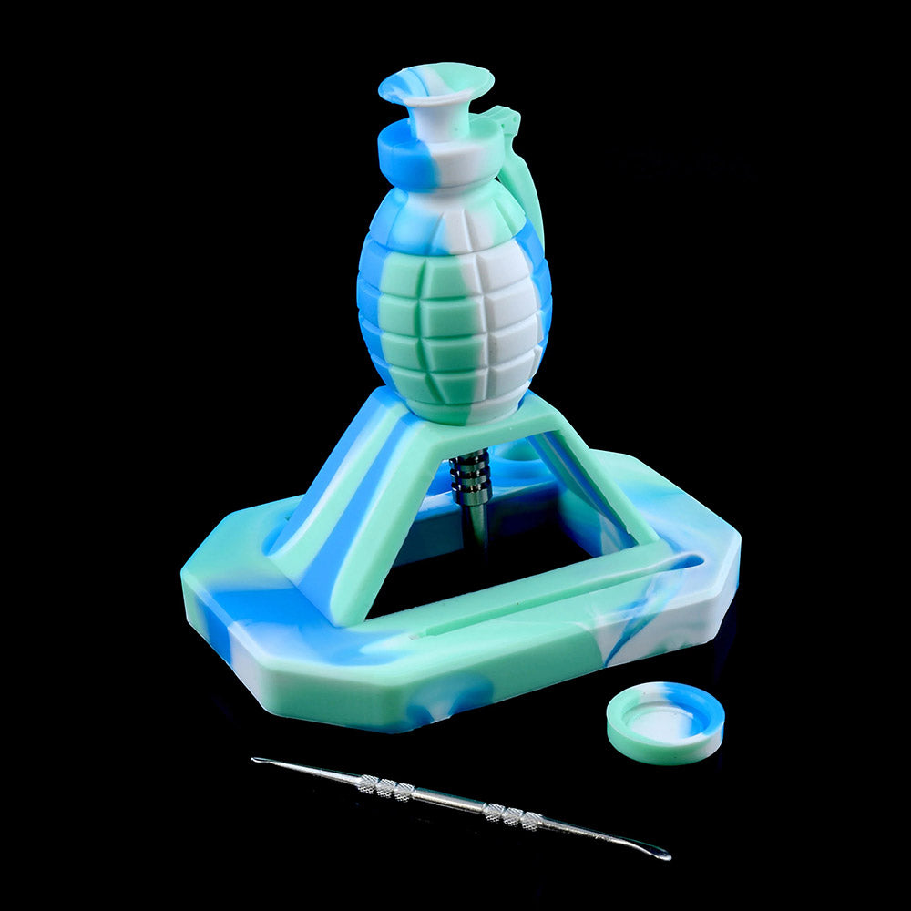 Silicone Grenade Dab Straw Kit - Blue, White, and Turquoise color