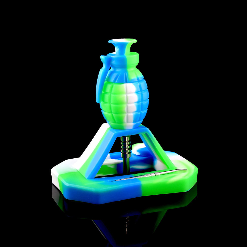 Silicone Grenade Dab Straw Kit - Green, White, and Blue color