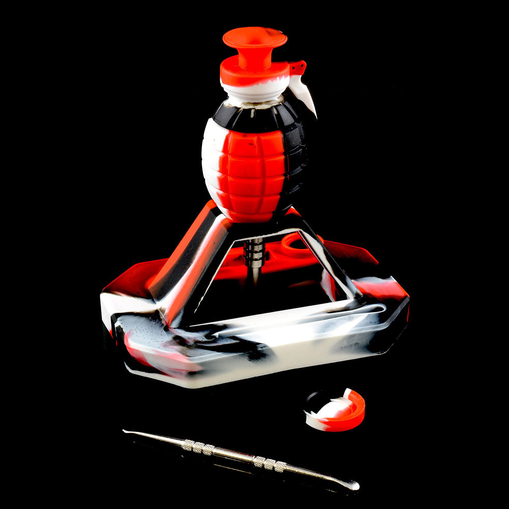 Silicone Grenade Dab Straw Kit - Red, White, and Black color