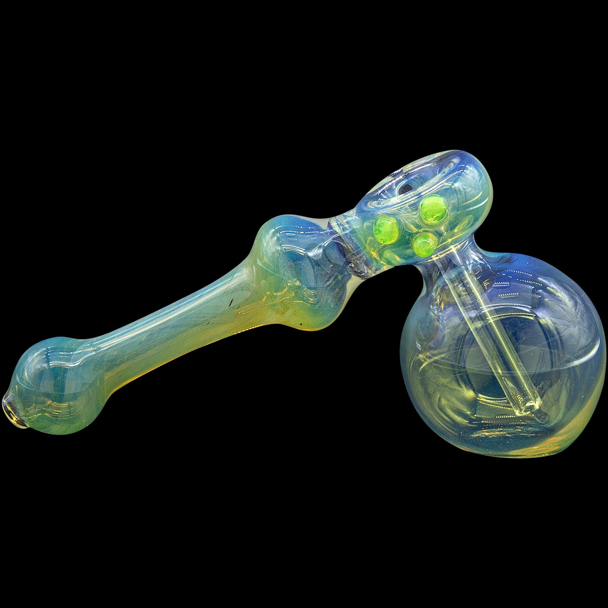 side view of Green Slime Silver Fumed Glass Hammer Bubbler