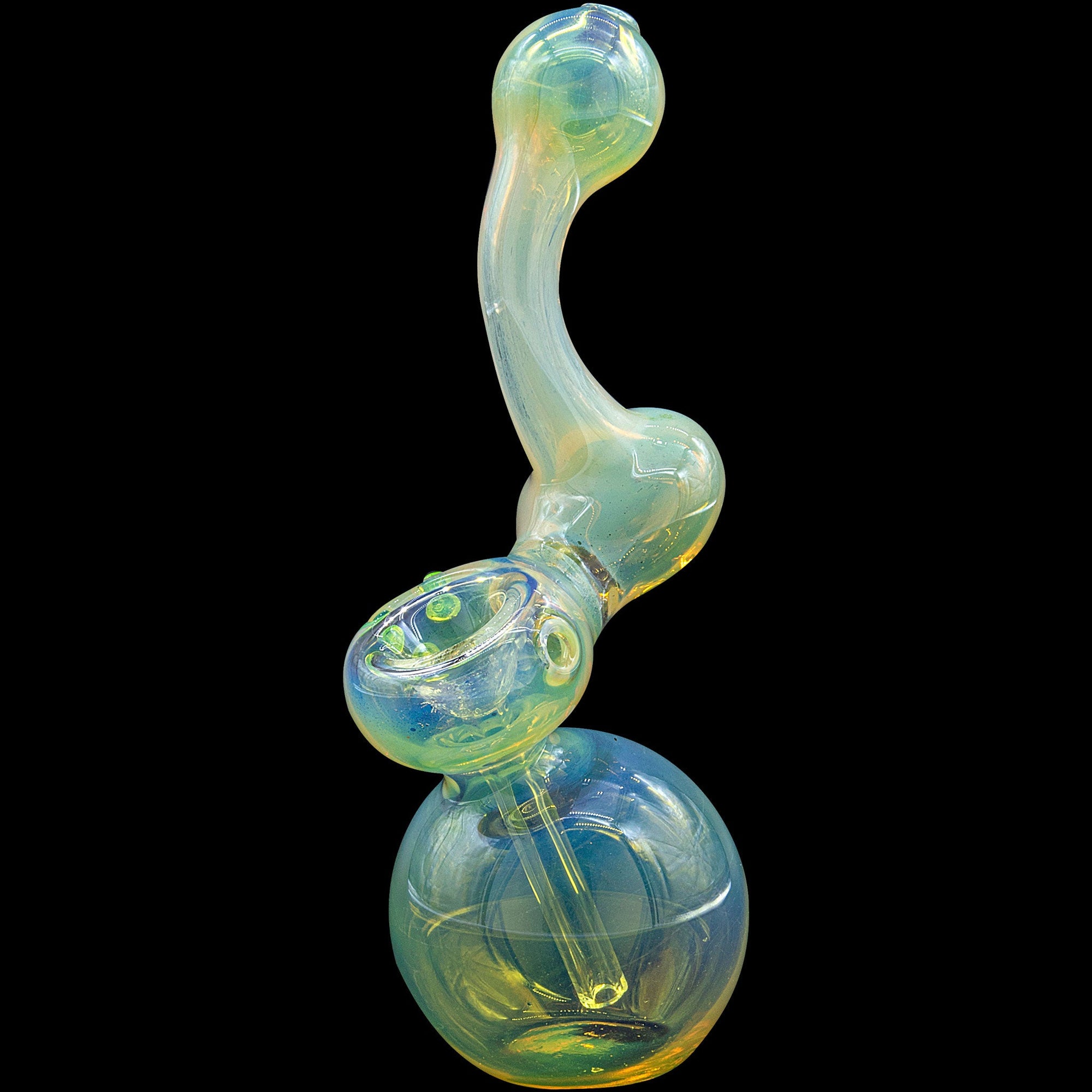 Left side view of Silver Sherlock Fumed Sherlock Pipe Bubbler in Green Slime