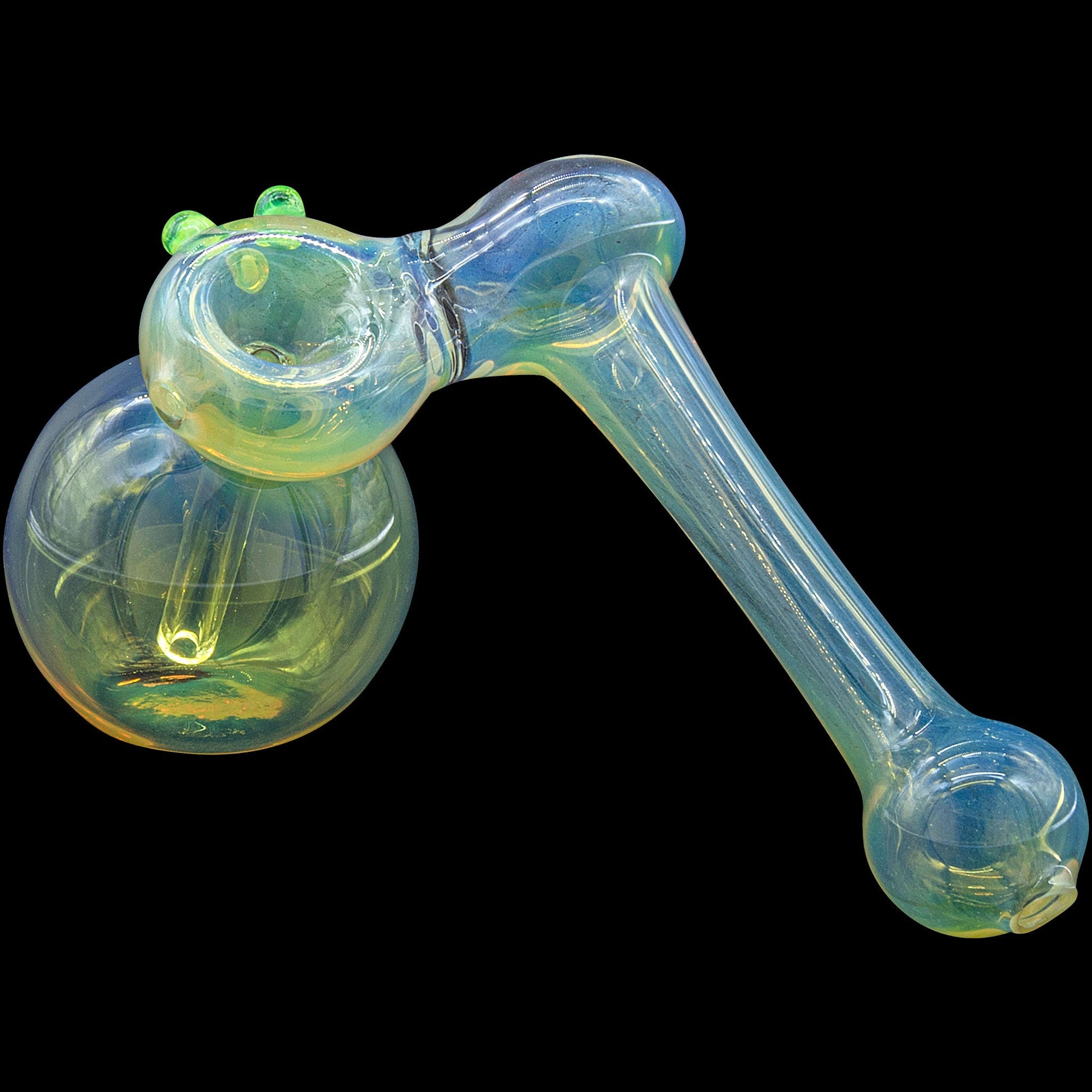 Left side view of Silver Sidecar Fumed Hammer Pipe in Green Slime