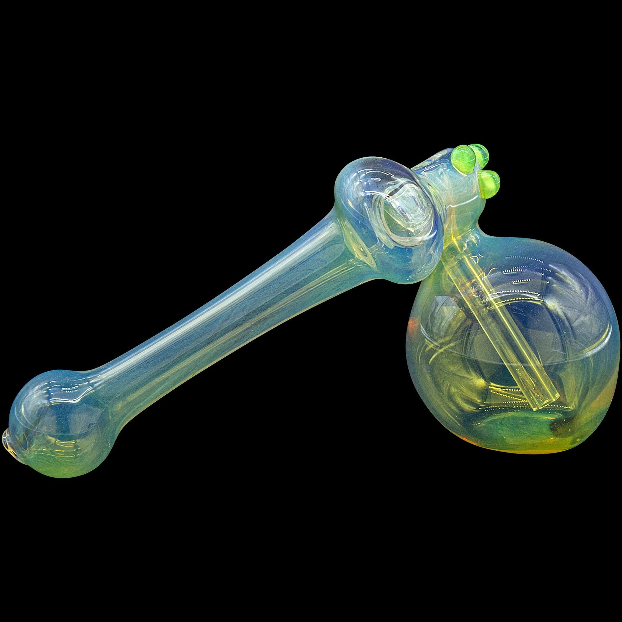 Right side view of Silver Sidecar Fumed Hammer Pipe in Green Slime