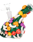 Side view of Skull Full of Shrooms Glass Water Bong highlighting the 3D mushrooms