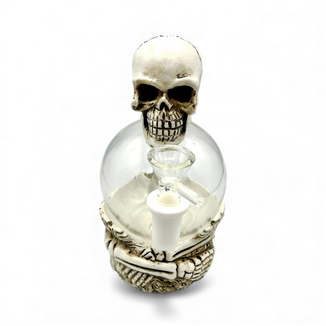 Front view of Skull Globe Head Glass Bong