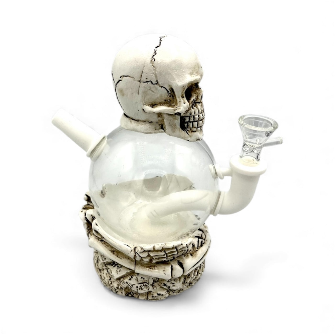 Side view of Skull Globe Head Glass Bong
