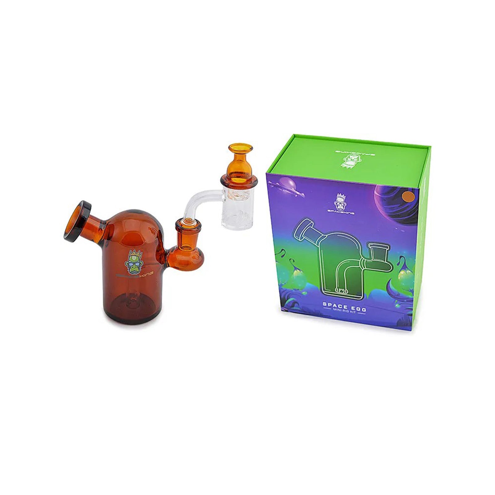 Amber Space Egg Glass Mini Rig with packaging