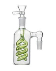 Spiral Perc Ash Catcher in matrix green color, 90-degree view