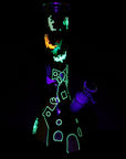 Spooky Haunted House Beaker Bong glowing in the dark with luminous haunted house enamel accents