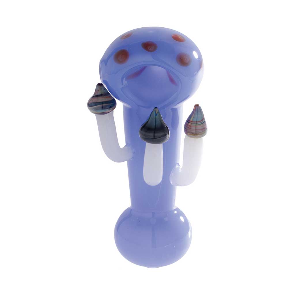Blue Toadstool Mushroom Hand Pipe with sculpted mushroom details and rounded bowl