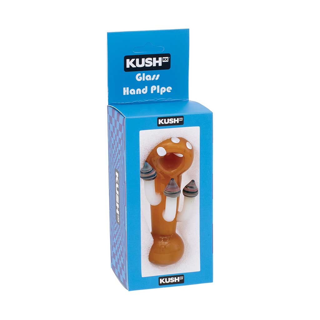 Yellow Toadstool Mushroom Hand Pipe packaging with playful design