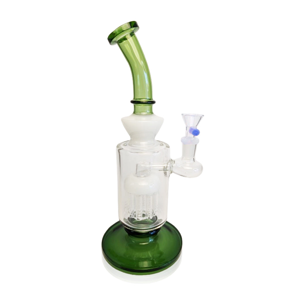 Green Tree Perc Bent Neck Bong featuring tree percolator