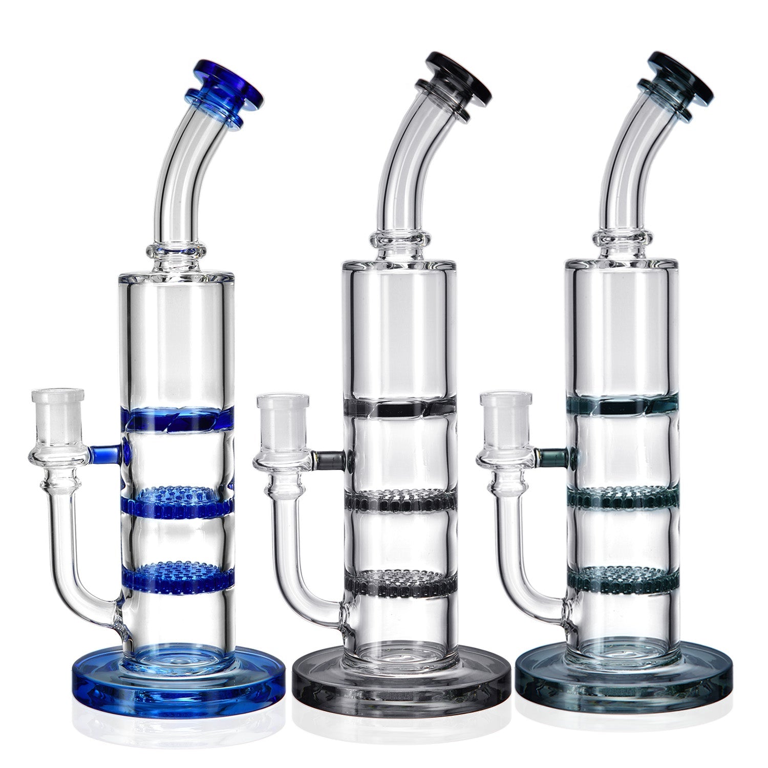 11 inch blue Triple Perc Bong with double honeycomb and turbine percs