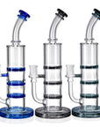 11 inch blue Triple Perc Bong with double honeycomb and turbine percs
