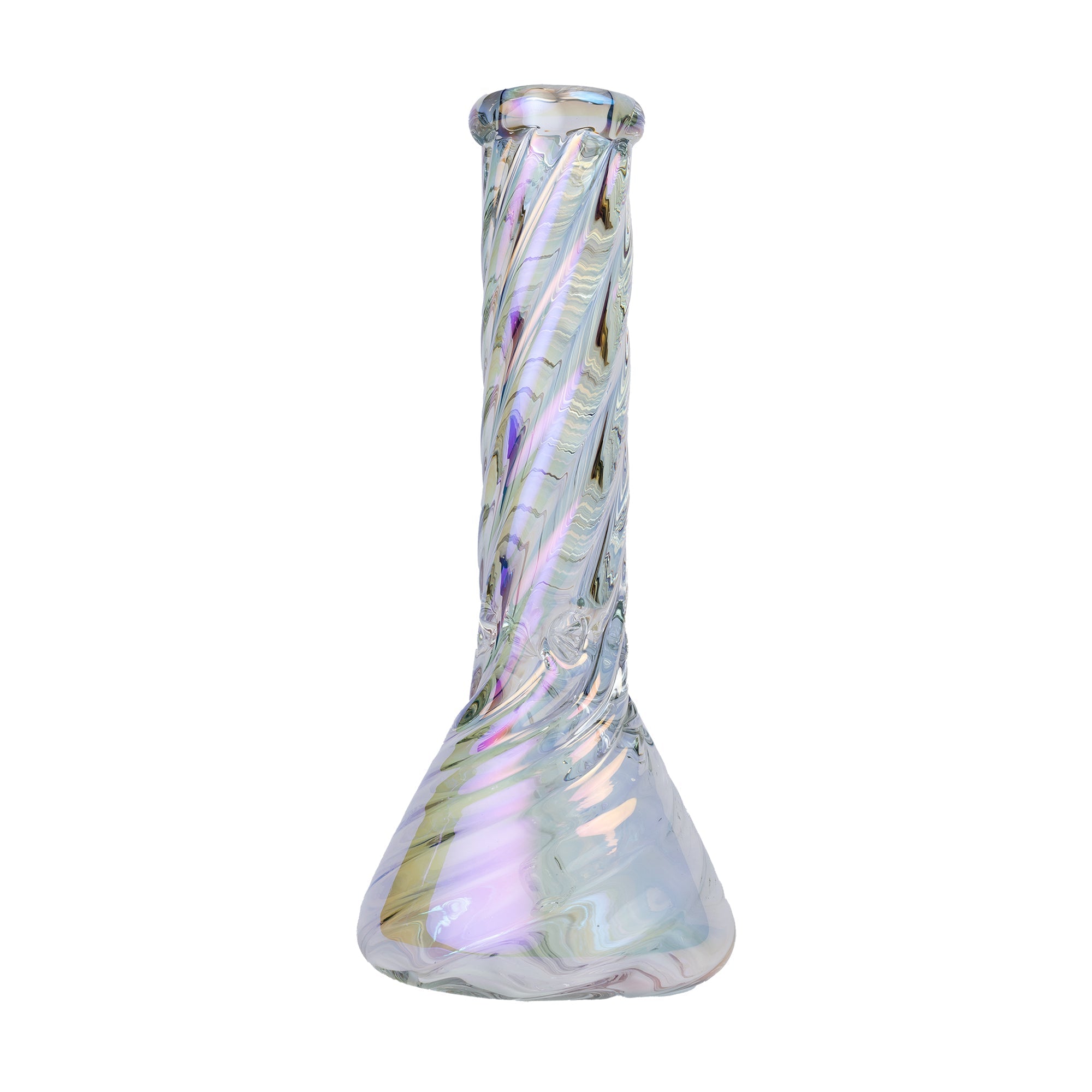 Back view of Twisted Iridescent Beaker Water Bong