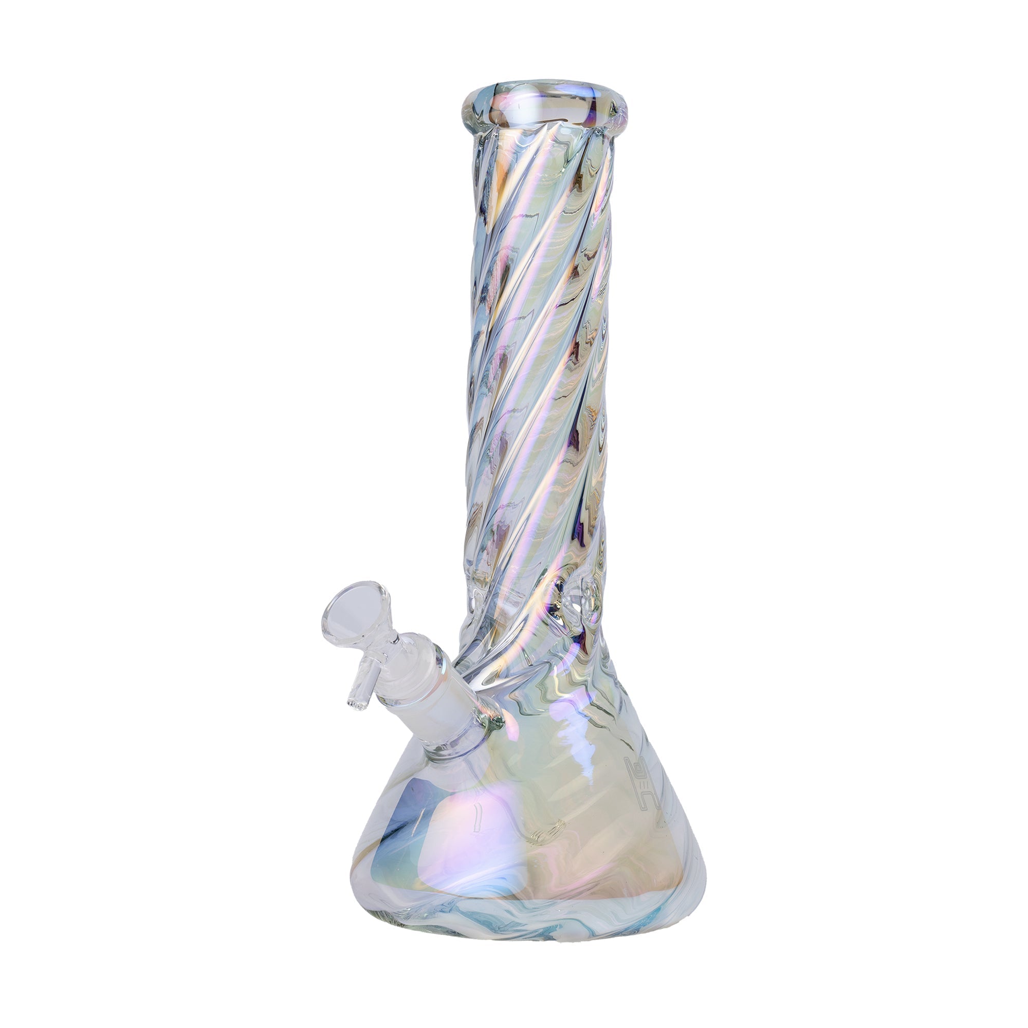 Side profile of Human Grade 12 Inch Iridescent Beaker Water Bong