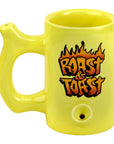 YELLOW ROAST & TOAST PIPE MUG WITH FLAME DESIGN