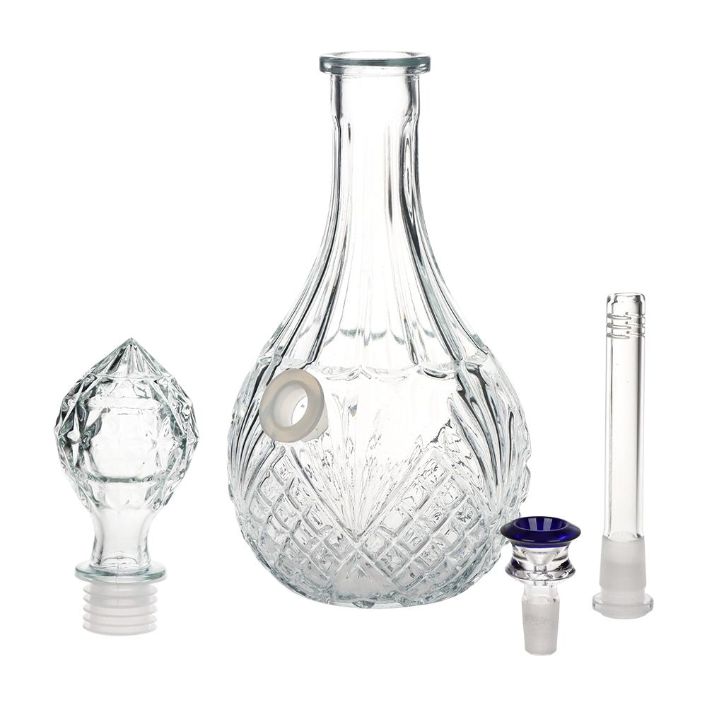 All parts of Vintage Decanter Style Water Pipe including bowl, downstem, and decanter body