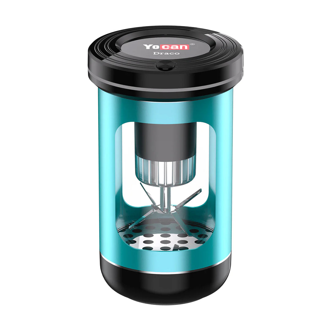 Yocan Draco Electric Smart Grinder in teal with a magnetic connection