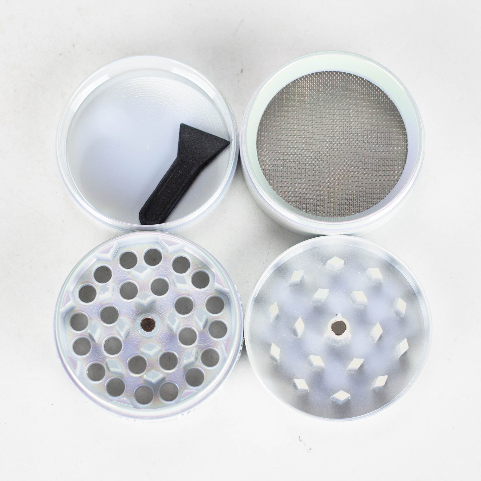 4 Parts Zinc Grinder White Rainbow Top Golden Stamp Leaf Design_5