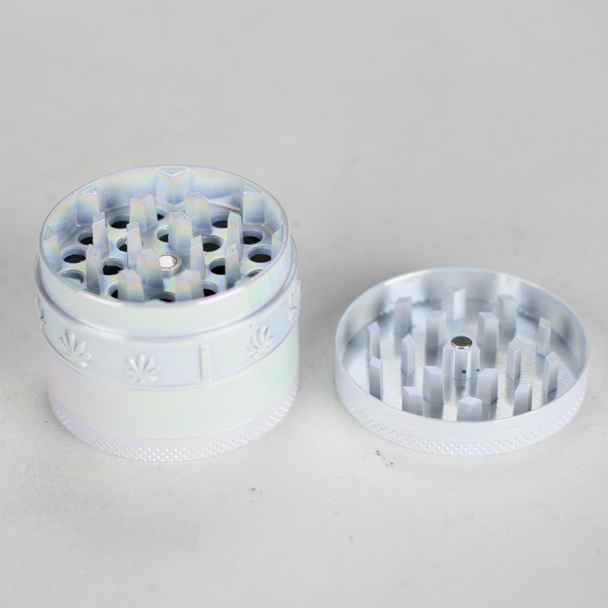 4 Parts Zinc Grinder White Rainbow Top Golden Stamp Leaf Design_3