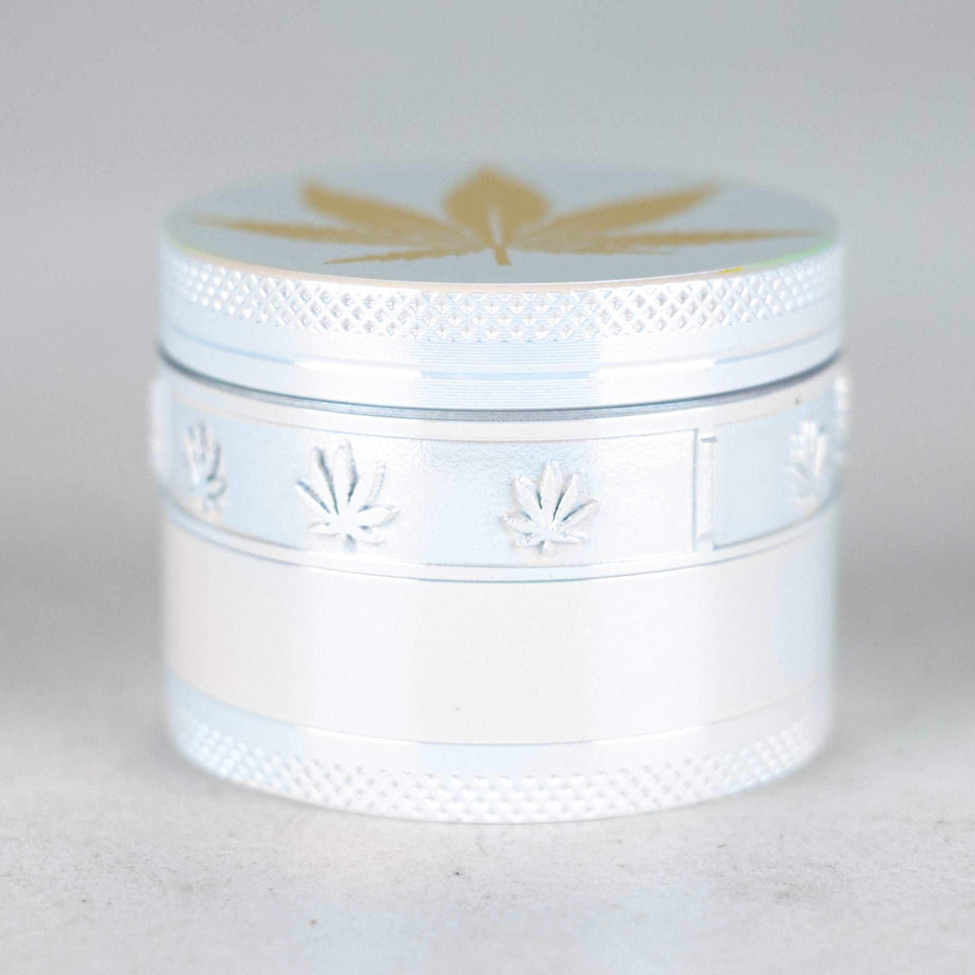 4 Parts Zinc Grinder White Rainbow Top Golden Stamp Leaf Design_2