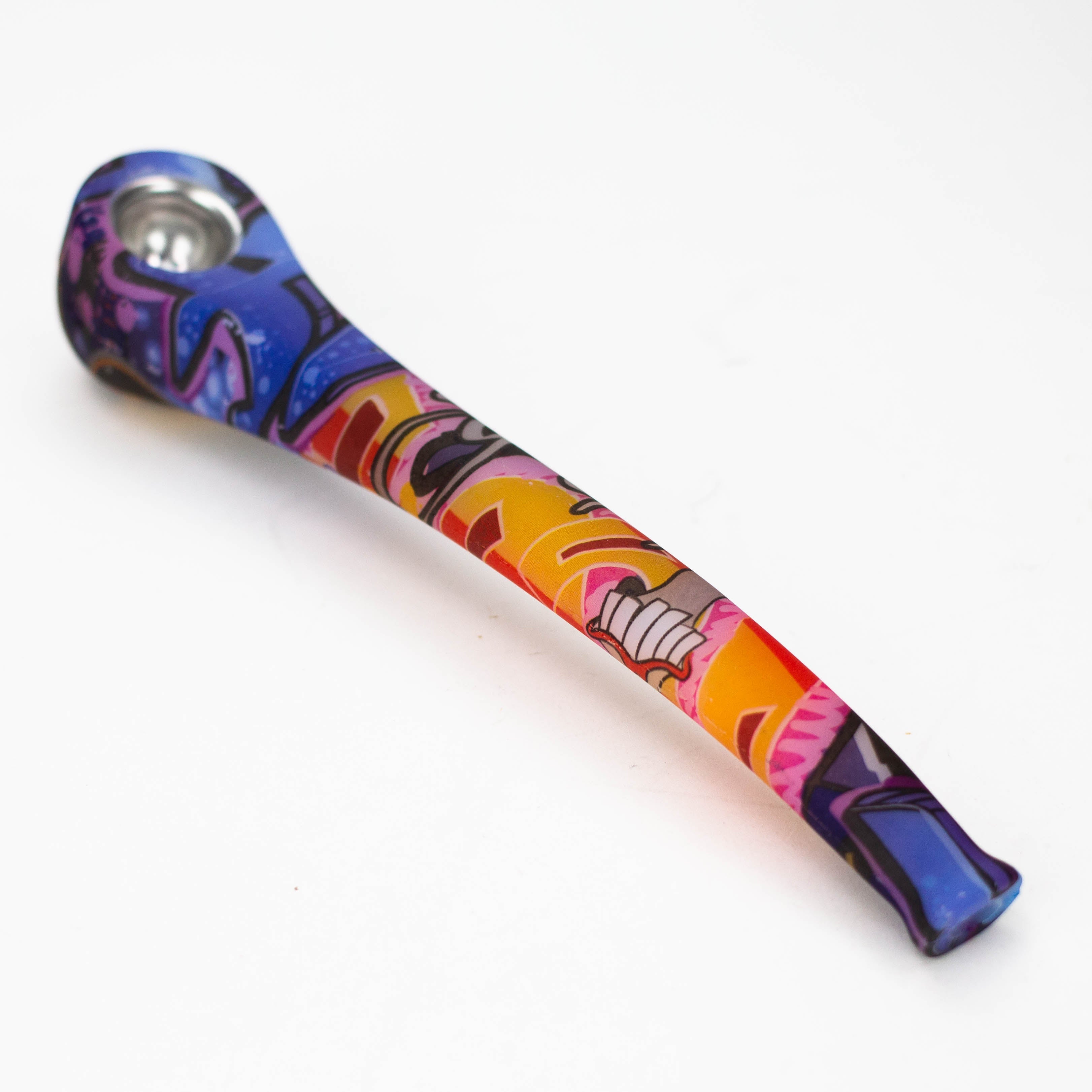9&quot; Silicone graphic hand pipe with metal bowl_1