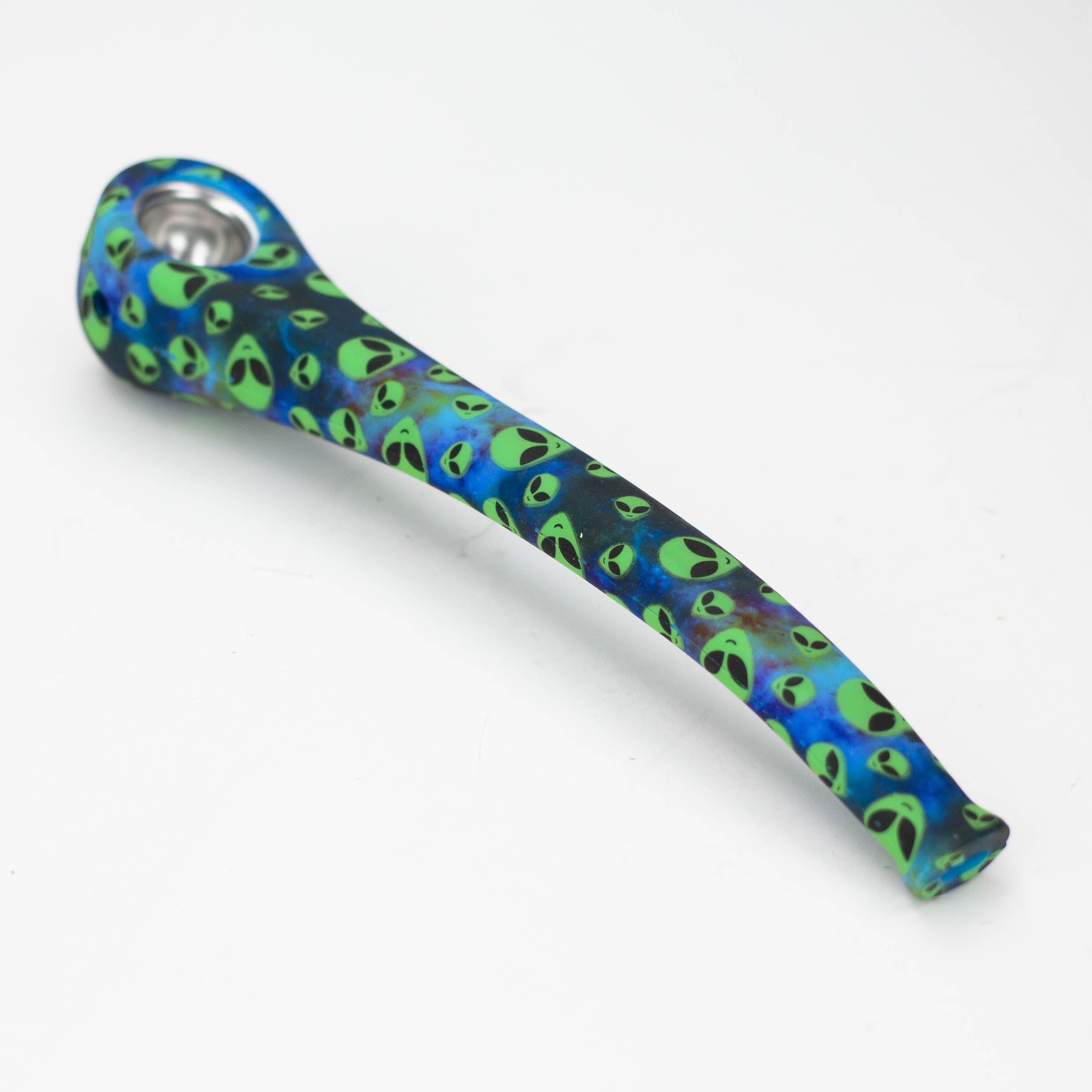 9&quot; Silicone graphic hand pipe with metal bowl_3