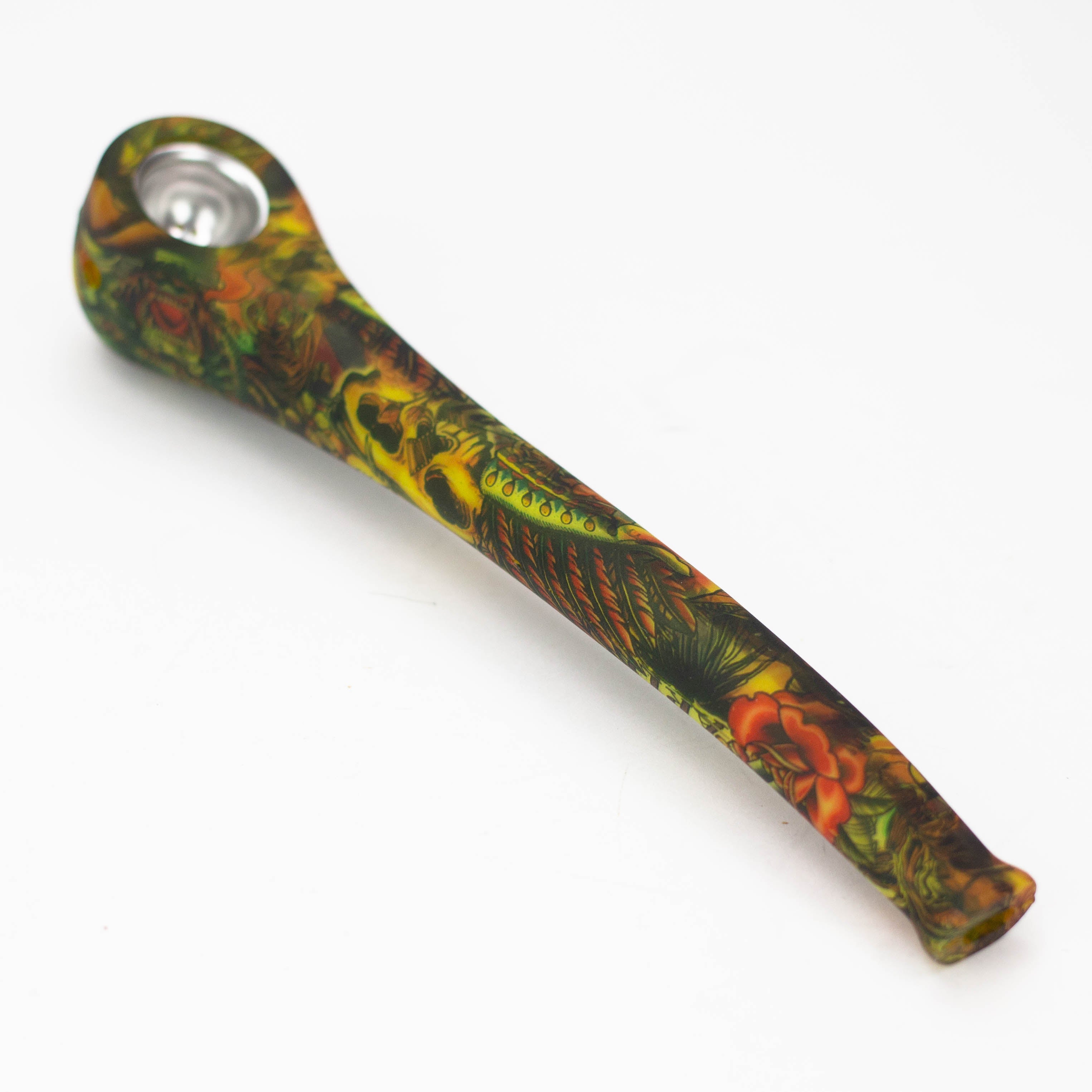 9&quot; Silicone graphic hand pipe with metal bowl_5
