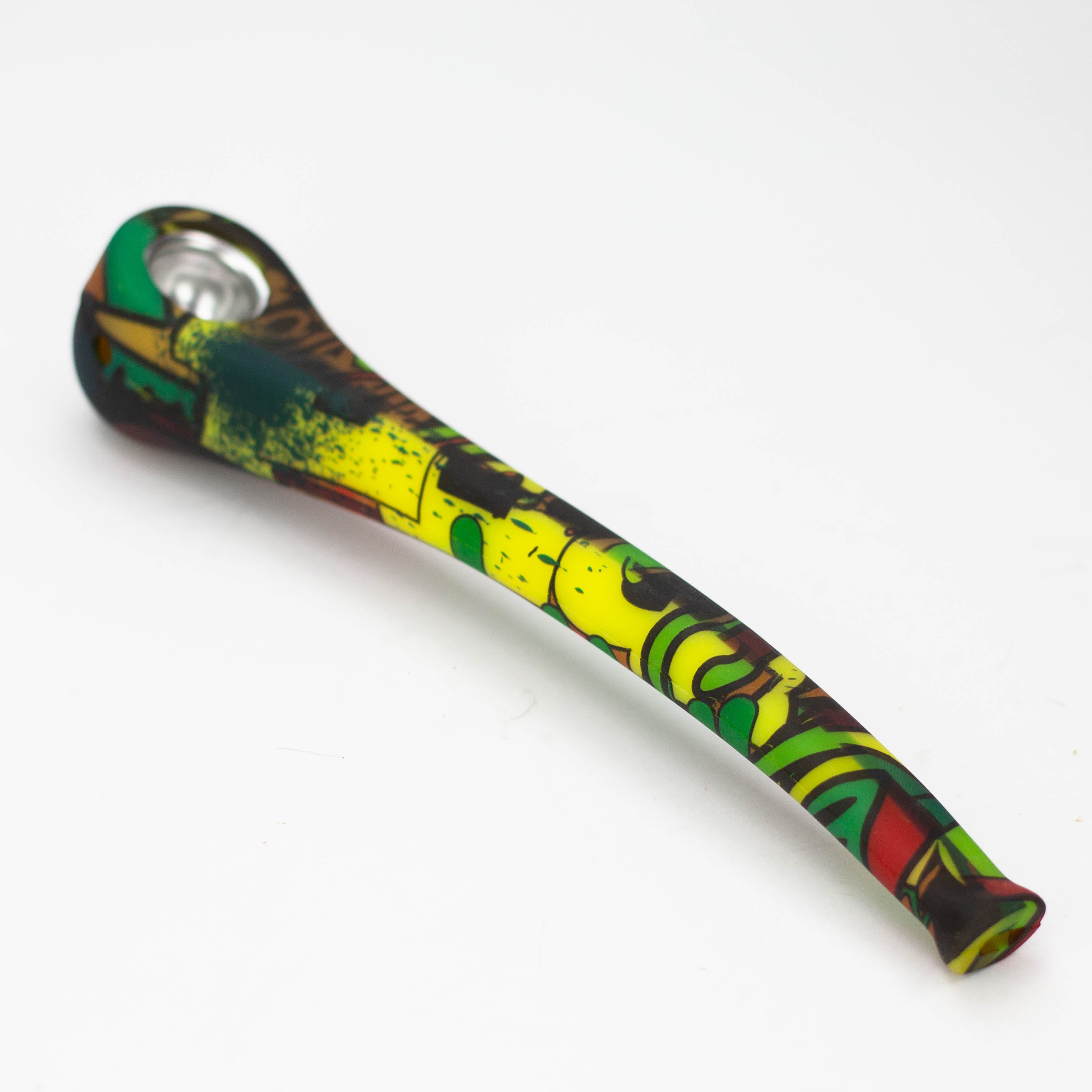 9&quot; Silicone graphic hand pipe with metal bowl_9