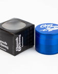 Cheech and Chong 4 Parts Metal Grinder blue up in somke package