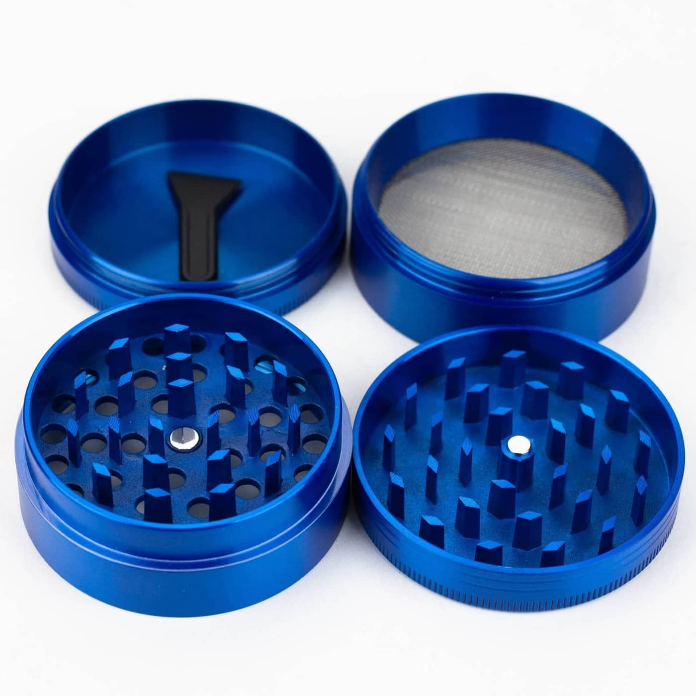 Cheech and Chong Metal Grinder blue 4 part up in somke