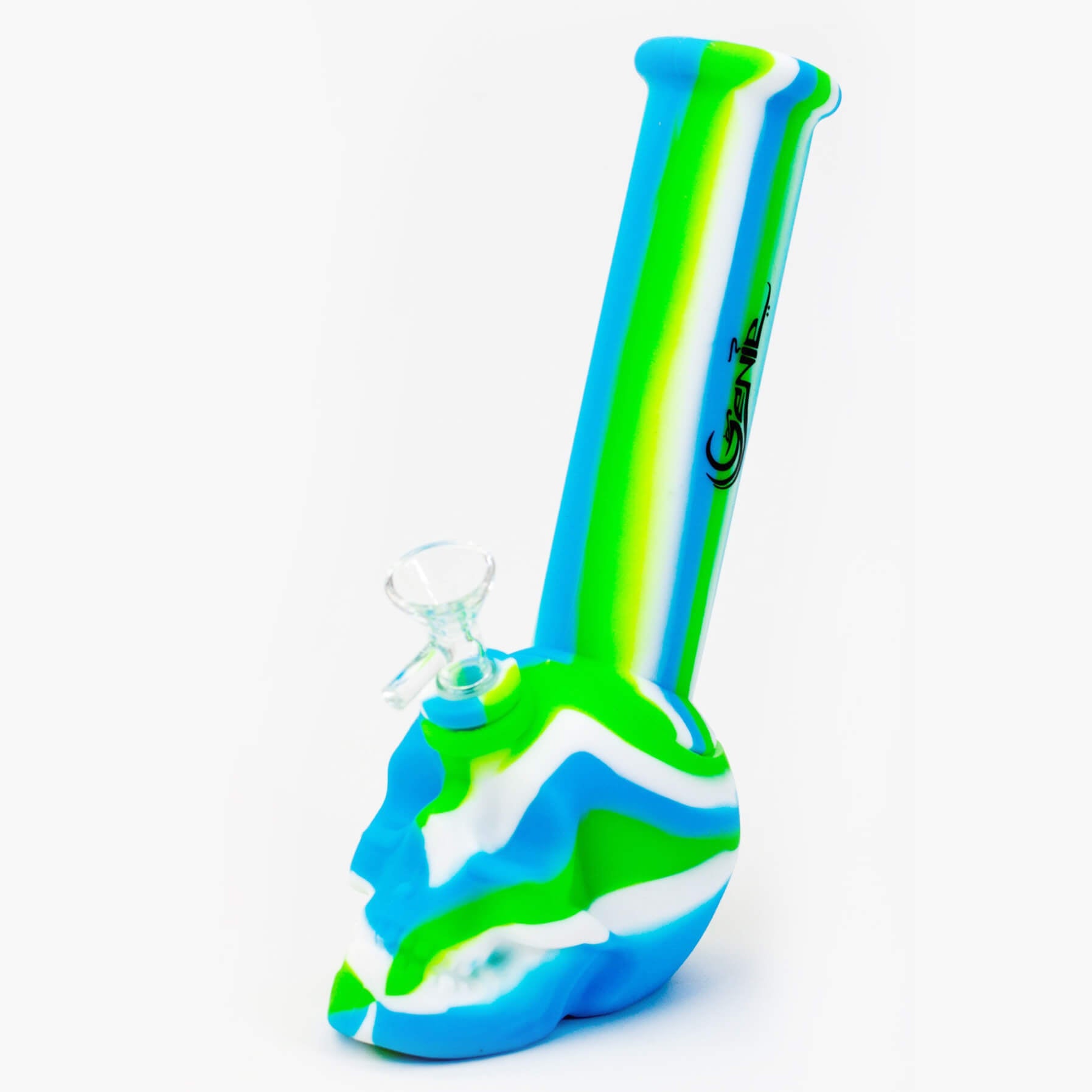 9&quot; Genie Skull Detachable Silicone Water Pipe Multi Colored - INHALCO