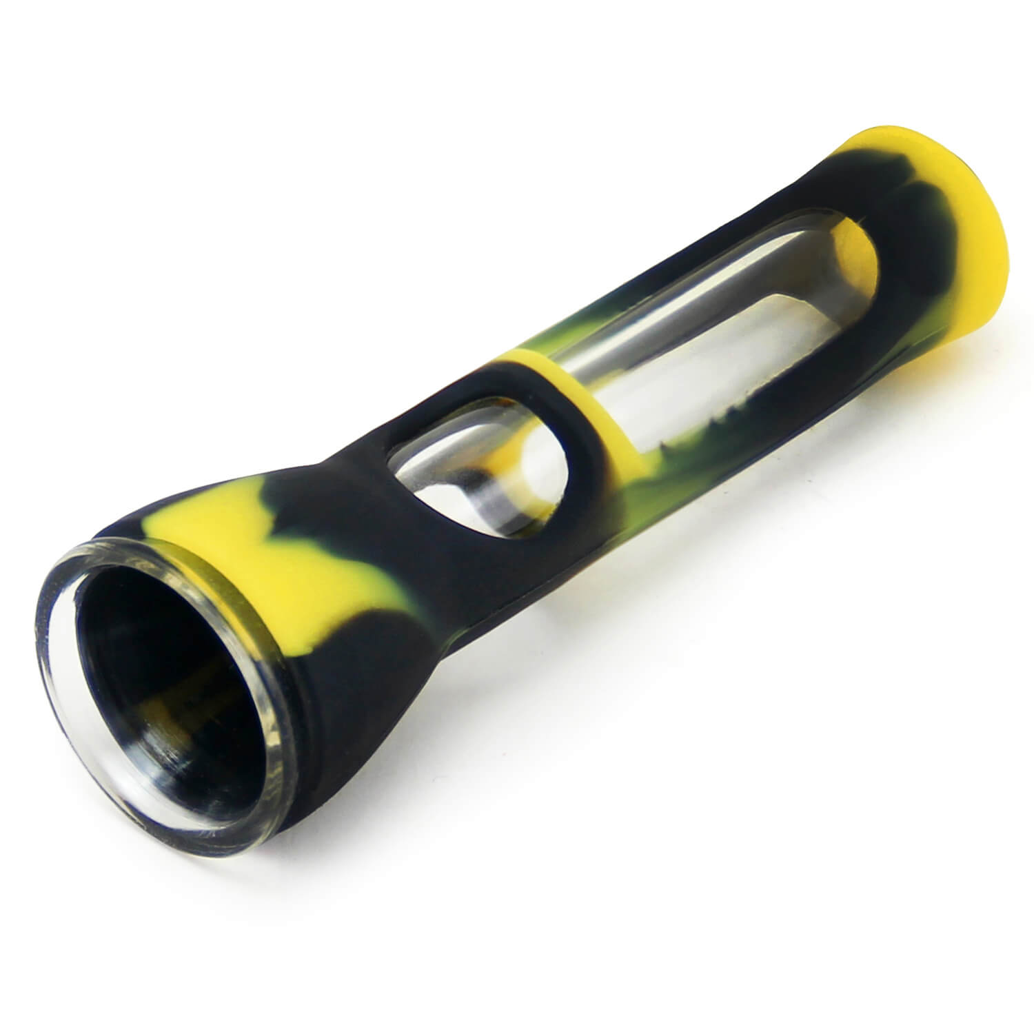 One Hitter Silicone Pipe Black &amp; Yellow - INHALCO
