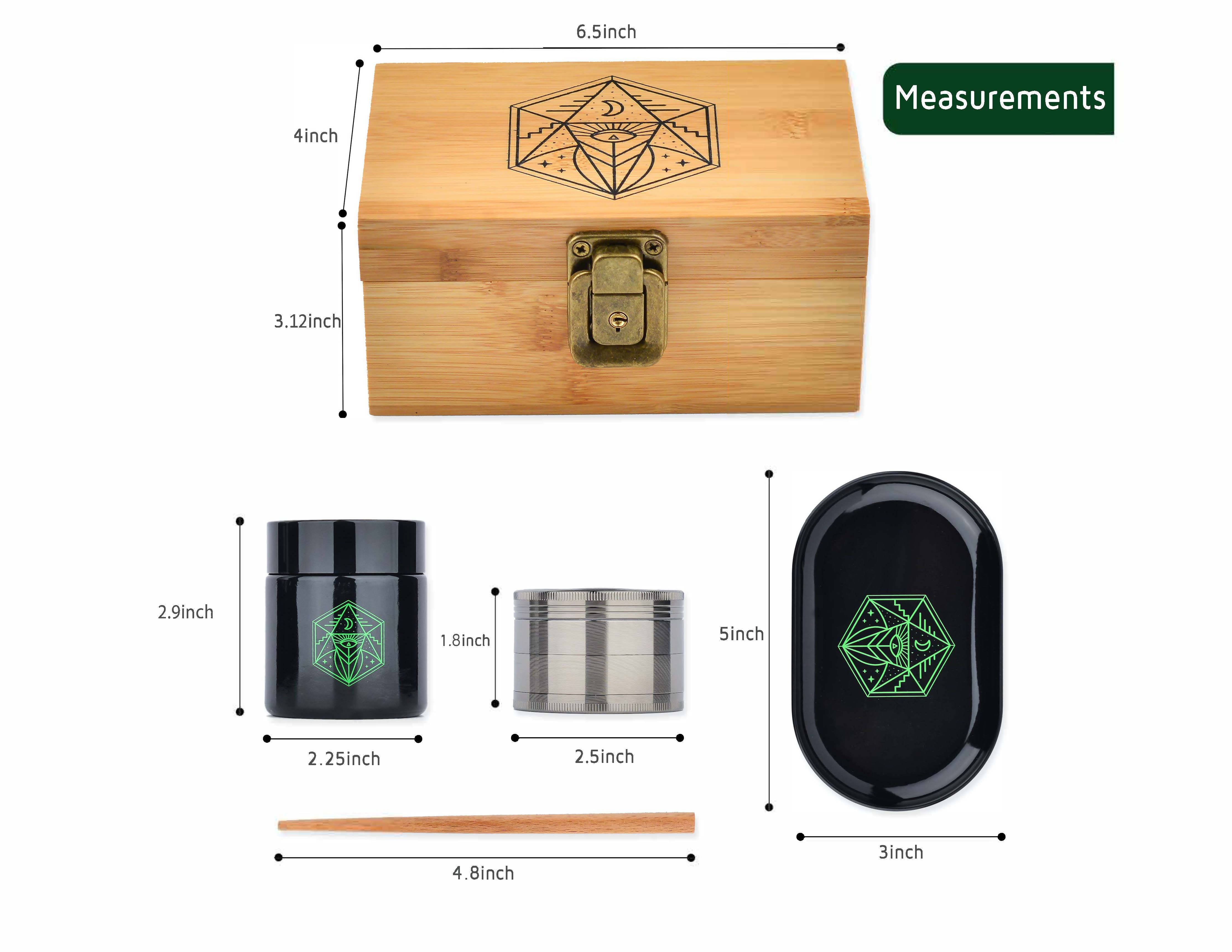 Vintage Stash Box Bundle - Ancient Symbol Design - Grinder - Rolling Tray - Airtight &amp; UV Protecting Glass Jar - Accessory Gift Kit - Secure Storage Box - Lock &amp; Key - Leaf-Way Brand Accessories_2