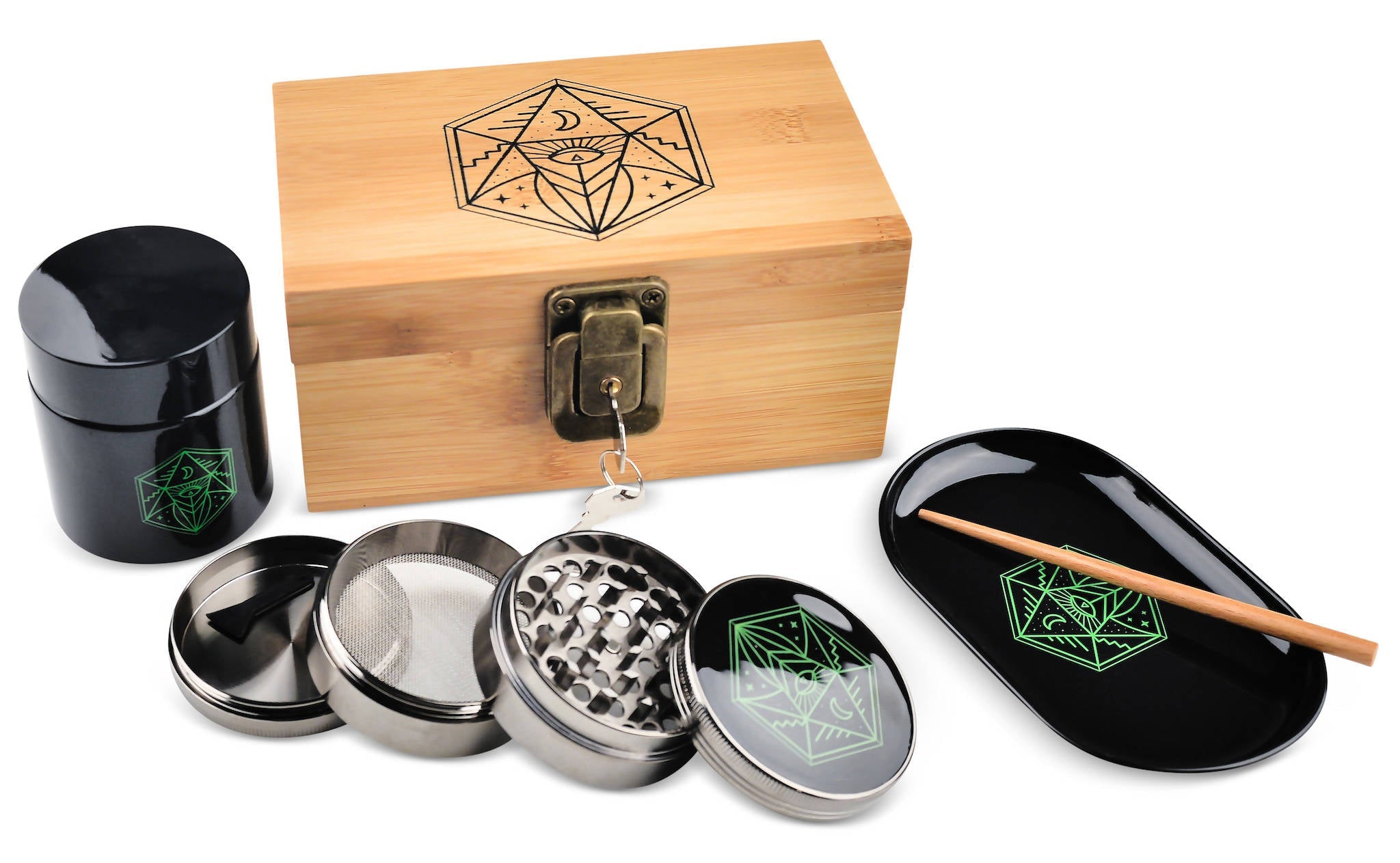 Vintage Stash Box Bundle - Ancient Symbol Design - Grinder - Rolling Tray - Airtight &amp; UV Protecting Glass Jar - Accessory Gift Kit - Secure Storage Box - Lock &amp; Key - Leaf-Way Brand Accessories_7