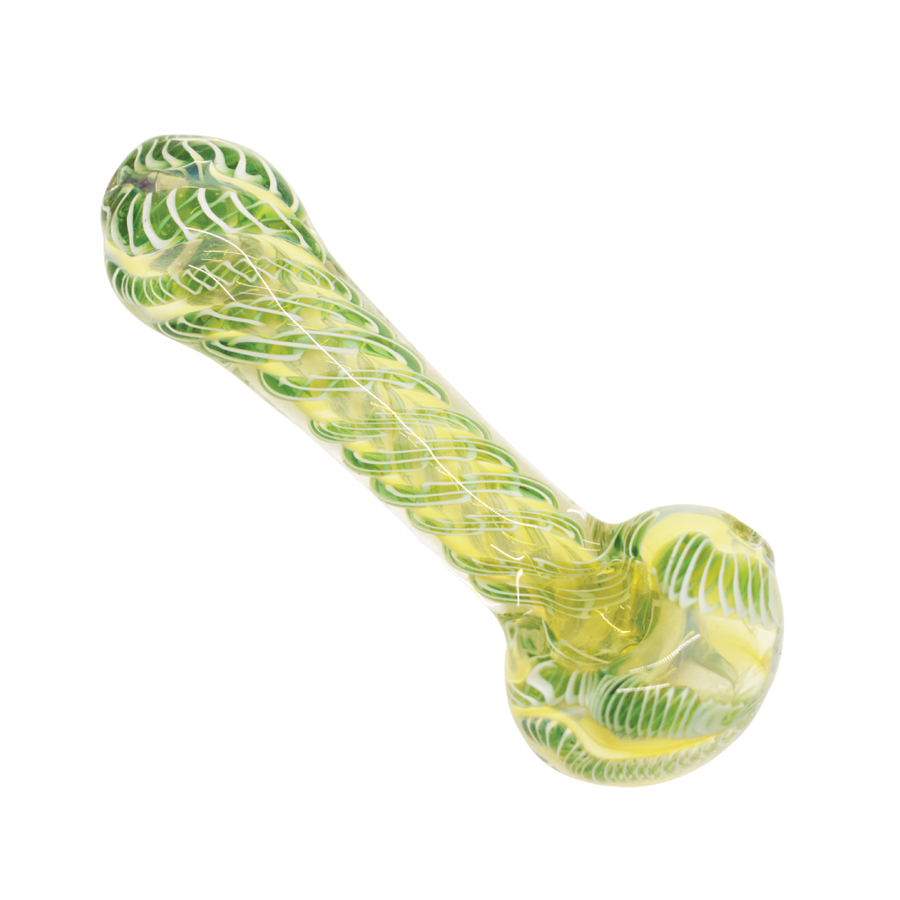 Yellow & Green Spiral Glass Pipe - INHALCO